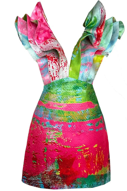 Butterfly Mini Dress - Mother Pink Red Green