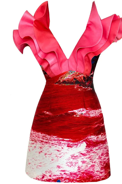 Butterfly Mini Dress - Red Blue Landscape