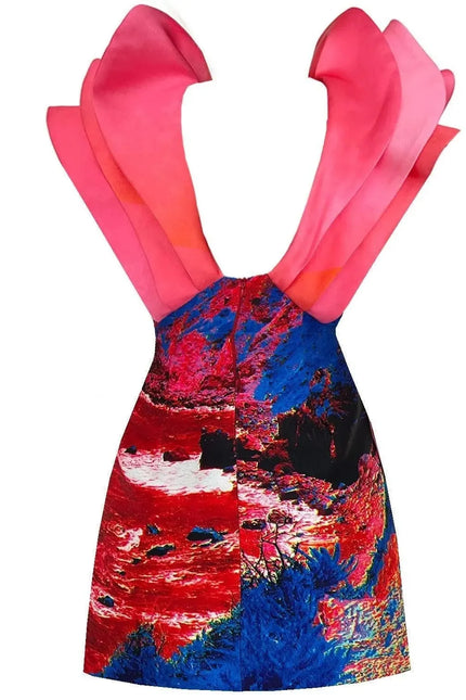 Butterfly Mini Dress - Red Blue Landscape