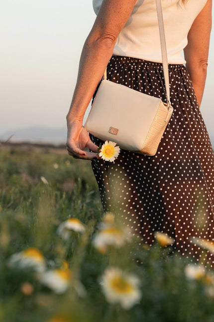 bolso piel buxus hueso modelo 2 flores