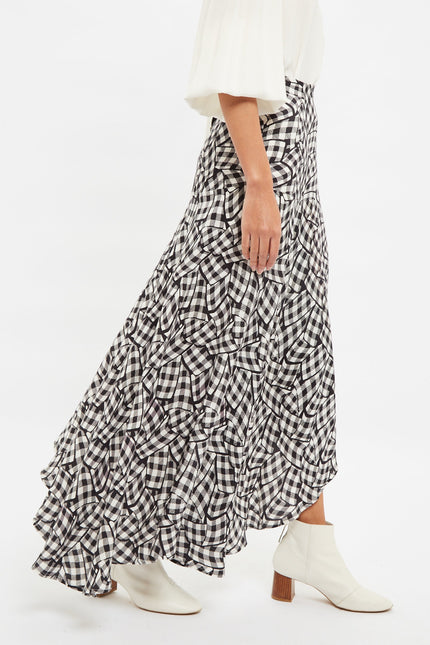 Louche Carole Gingham Twist Print Asymmetric Midi Skirt - Detail 1