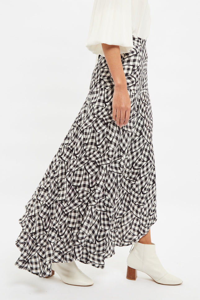 Louche Carole Gingham Twist Print Asymmetric Midi Skirt - Detail 1