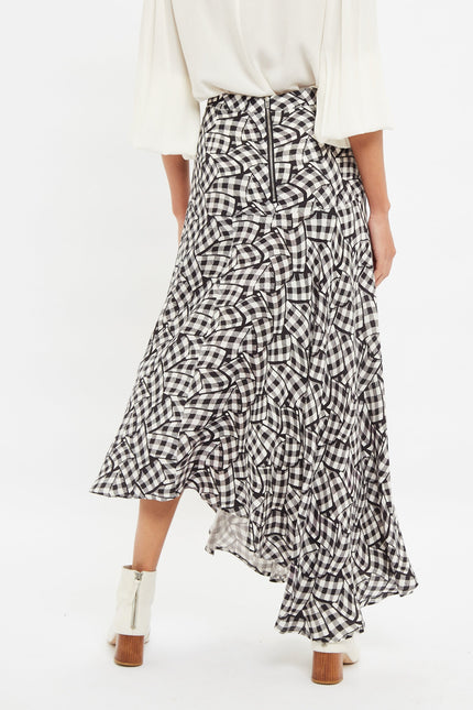 Louche Carole Gingham Twist Print Asymmetric Midi Skirt - Back