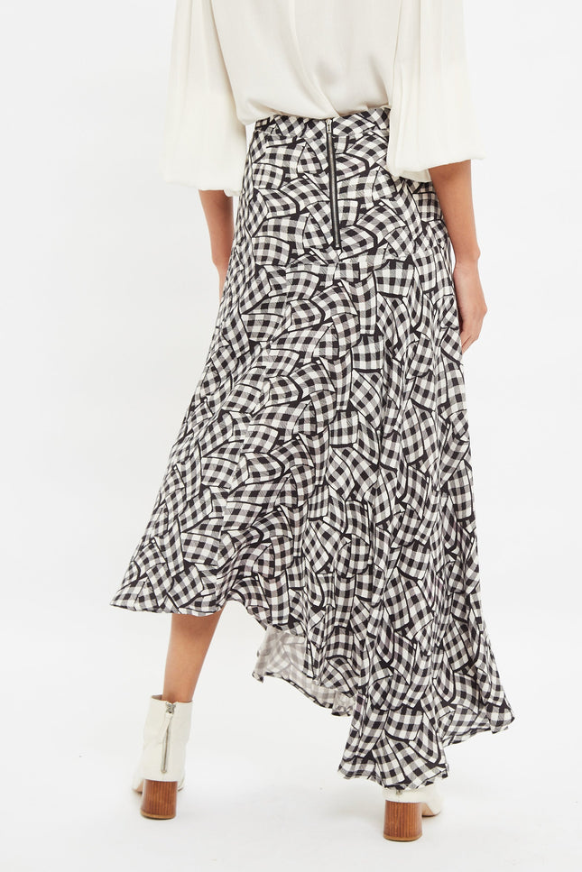 Louche Carole Gingham Twist Print Asymmetric Midi Skirt - Back