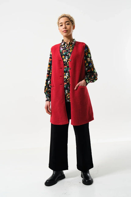 Cathel Borg Longline Waistcoat - Red - Front