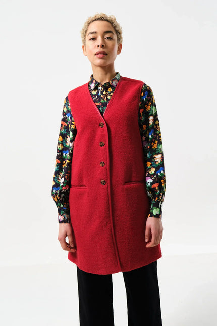 Cathel Borg Longline Waistcoat - Red - Detail 4