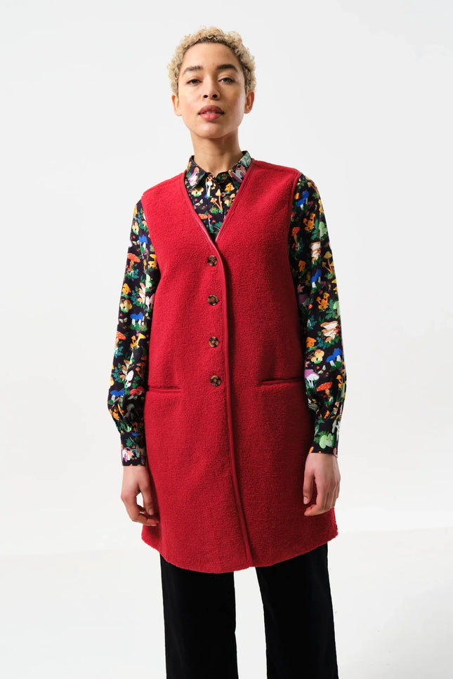 Cathel Borg Longline Waistcoat - Red - Detail 4