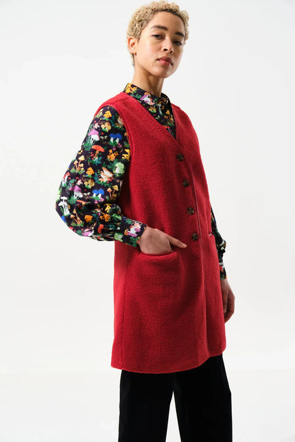 Cathel Borg Longline Waistcoat - Red - Detail 1
