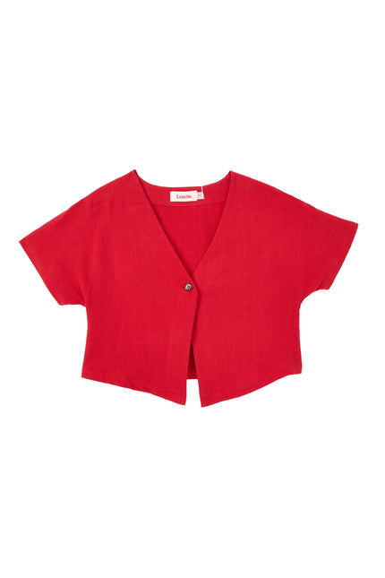 Cloe Linen Mix Extended Shoulder Waistcoat Red - Styled