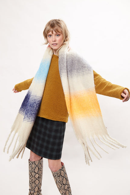 Louche Ciara Cosy Fluffy Striped Tassel Scarf - Beige - Detail 2