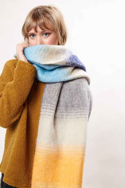 Louche Ciara Cosy Fluffy Striped Tassel Scarf - Beige - Back
