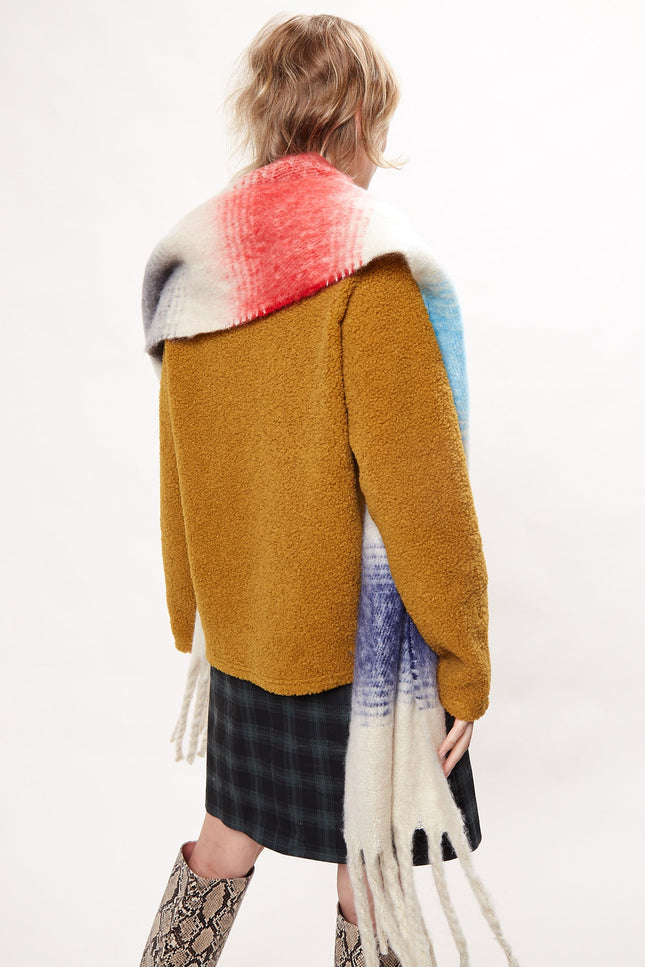 Louche Ciara Cosy Fluffy Striped Tassel Scarf - Beige - Detail 1