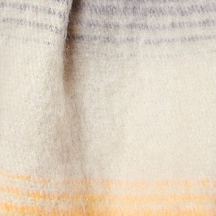 Louche Ciara Cosy Fluffy Striped Tassel Scarf - Beige - Fabric & Print Detail