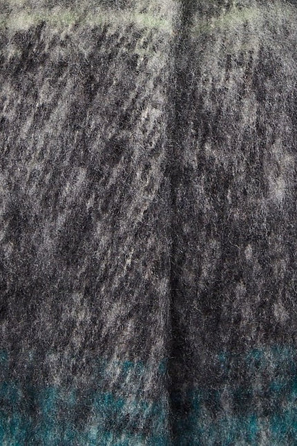 Louche Ciara Cosy Fluffy Striped Tassel Scarf - Navy - Fabric & Print Detail