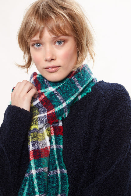 Louche Clodagh Warm Handle Checked Scarf With Fringed Edge - Green - Back