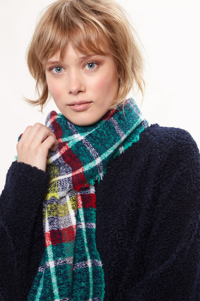 Louche Clodagh Warm Handle Checked Scarf With Fringed Edge - Green - Back