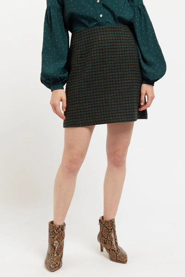 Louche Aubin Cottage Check A Line Mini Skirt Green - Detail 1