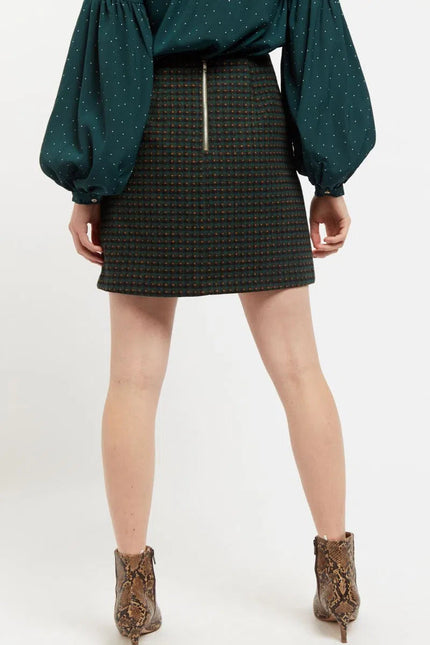 Louche Aubin Cottage Check A Line Mini Skirt Green - Back