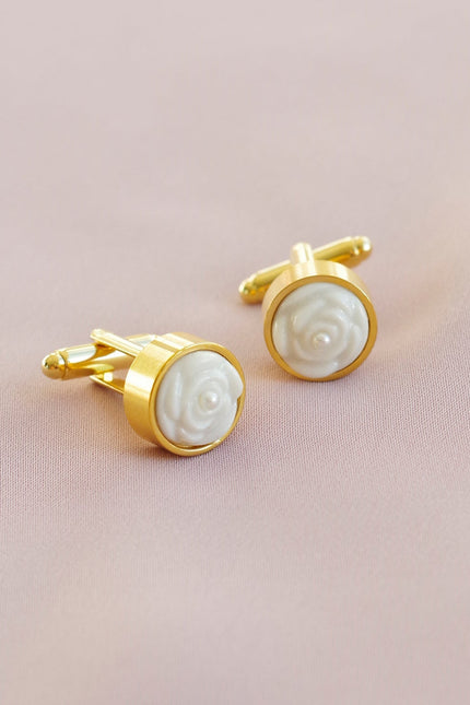 Poporcelain | Rose with Pearl Cufflinks Pins