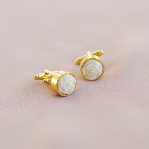 Poporcelain | Rose with Pearl Cufflinks Pins