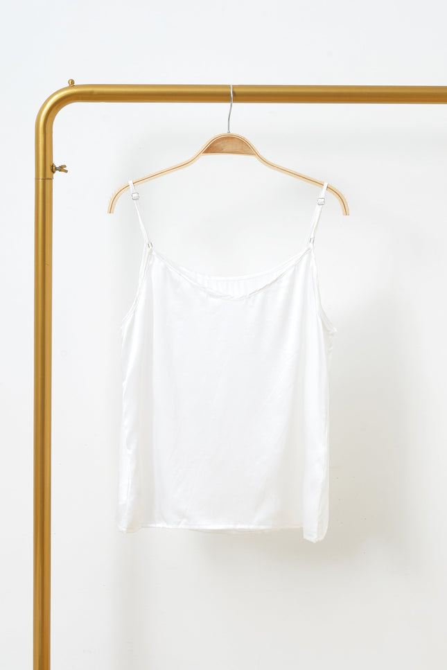 Soft Strokes Silk | Pearl White Soar Pyjamas Camisole with Adjustable Straps
