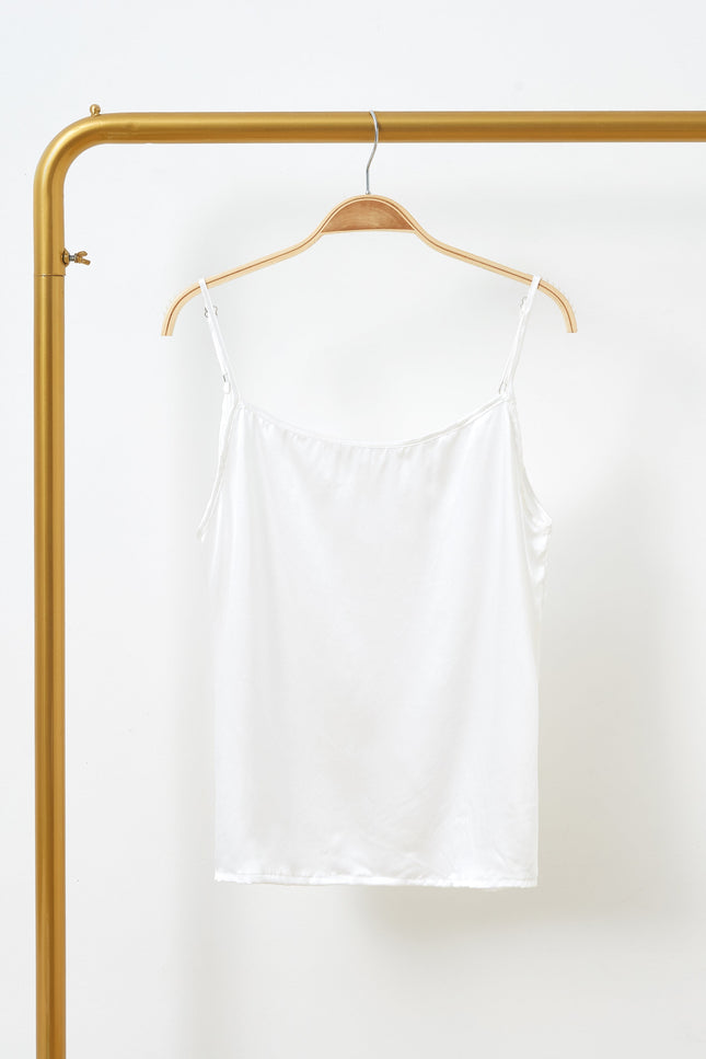 Soft Strokes Silk | Pearl White Soar Pyjamas Camisole with Adjustable Straps