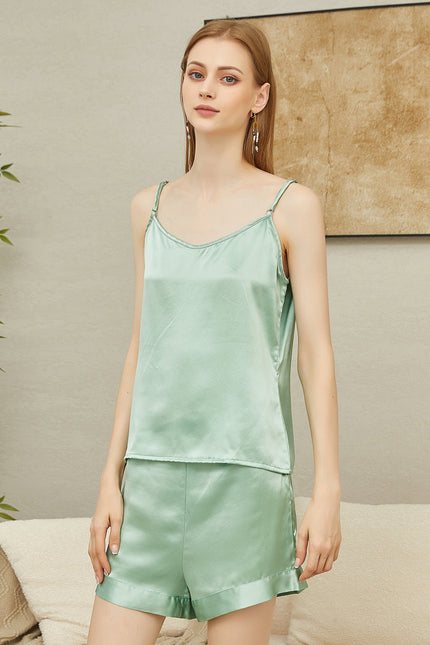 Soft Strokes Silk | Jade Soar Camisole and Shorts Pyjamas Set
