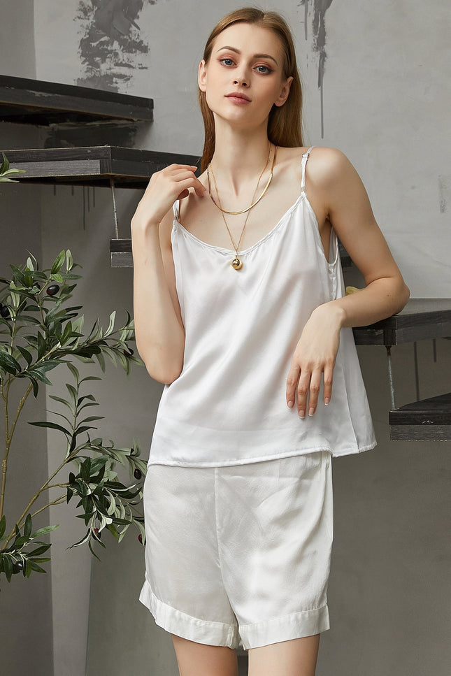Soft Strokes Silk | Pearl White Soar Pyjamas Camisole with Adjustable Straps