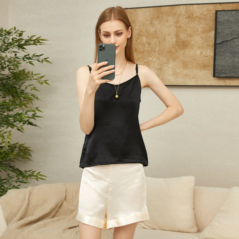 Soft Strokes Silk | Black Soar Camisole with Adjustable Straps Pyjamas