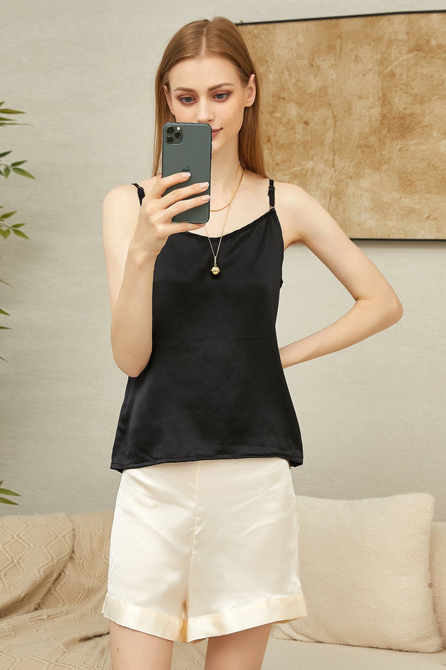Soft Strokes Silk | Black Soar Camisole with Adjustable Straps Pyjamas