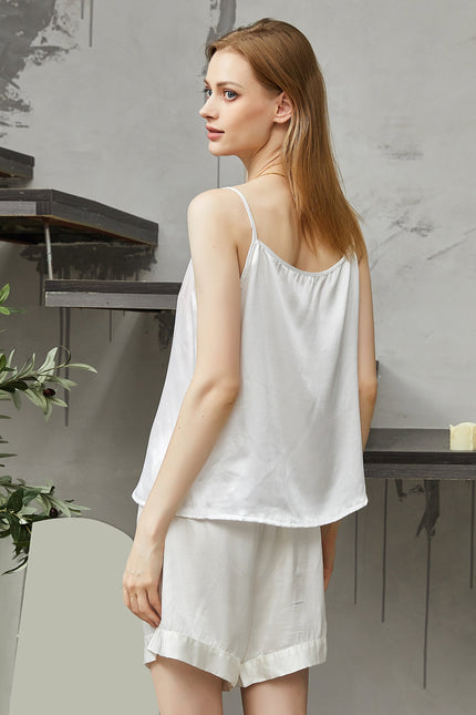 Soft Strokes Silk | Pearl White Soar Pyjamas Camisole with Adjustable Straps
