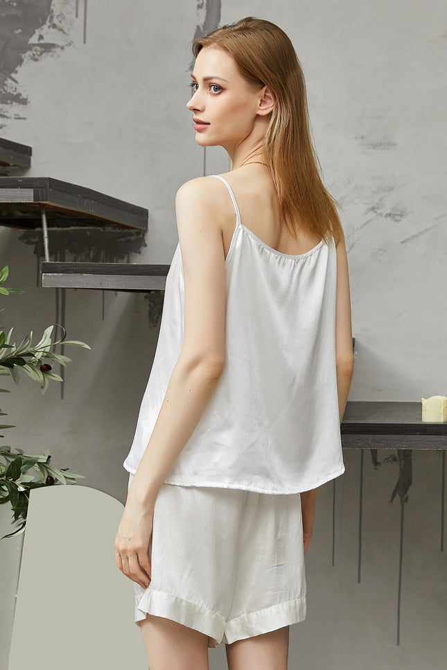 Soft Strokes Silk | Pearl White Soar Pyjamas Camisole with Adjustable Straps