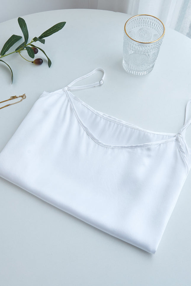 Soft Strokes Silk | Pearl White Soar Pyjamas Camisole with Adjustable Straps