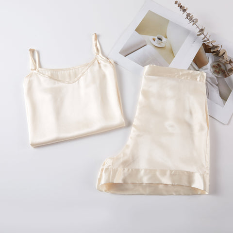 Soft Strokes Silk | Cream Soar Camisole and Shorts Pyjamas Set