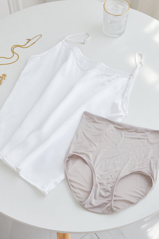 Soft Strokes Silk | Pearl White Soar Pyjamas Camisole with Adjustable Straps