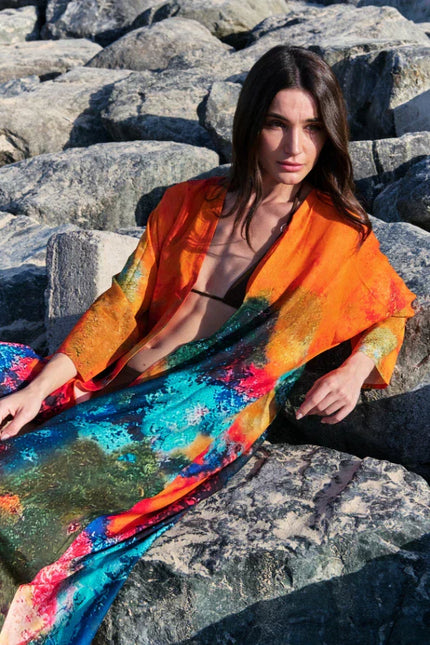 Canvas & Chaos Abstract Print Long Kimono