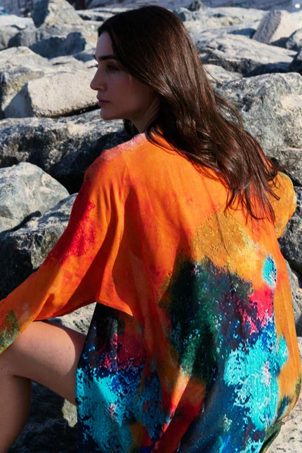 Canvas & Chaos Abstract Print Long Kimono