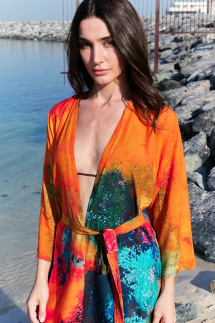 Canvas & Chaos Abstract Print Long Kimono