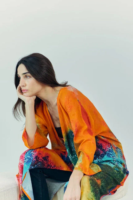 Canvas & Chaos Abstract Print Long Kimono