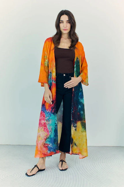 Canvas & Chaos Abstract Print Long Kimono