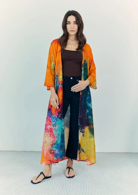 Canvas & Chaos Abstract Print Long Kimono