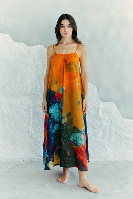 Canvas & Chaos Abstract Print Maxi Dress