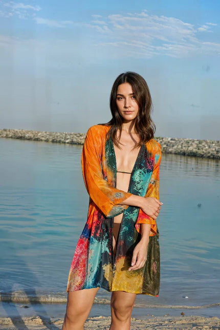 Canvas & Chaos Abstract Print Short kimono