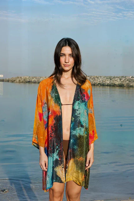 Canvas & Chaos Abstract Print Short kimono