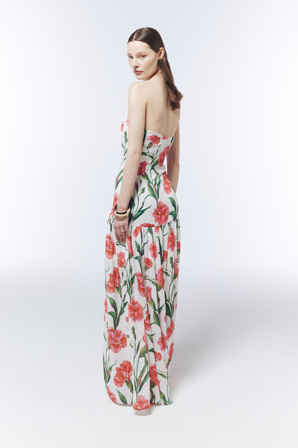 SOUR FIGS long botanical print occasion dress with gathered voluminous skirt