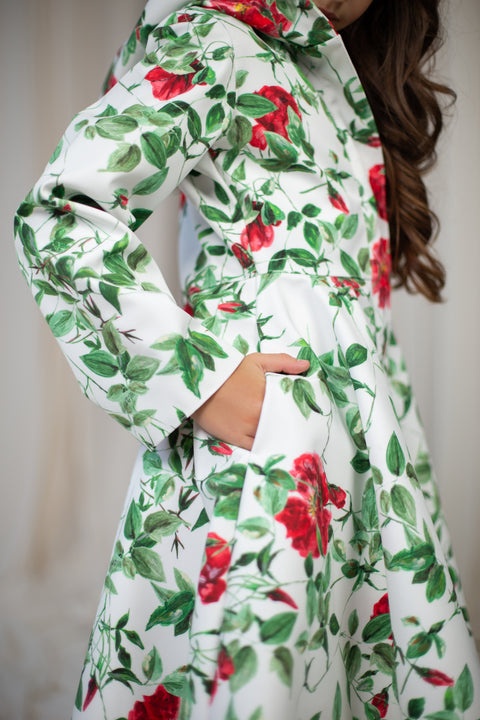 RainSisters | Girls' White Short Coat with Flower Print 'Charming Rose'