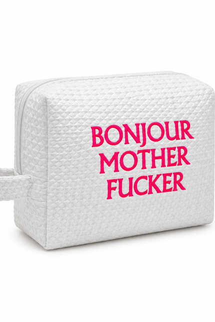 Lilly Loves | Bonjour MF White Waffle Weave Cosmetic Bag