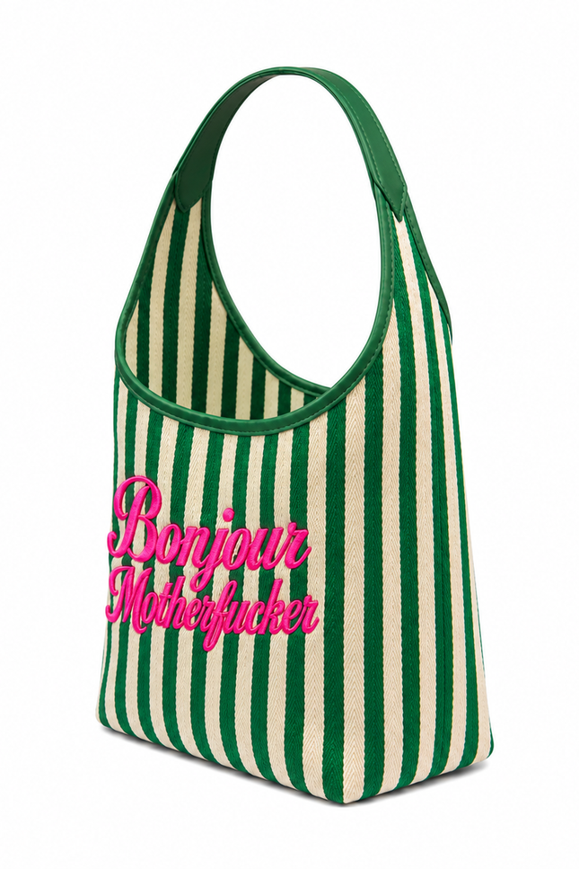 Lilly Loves | Green Bonjour Motherfucker Tote Bag