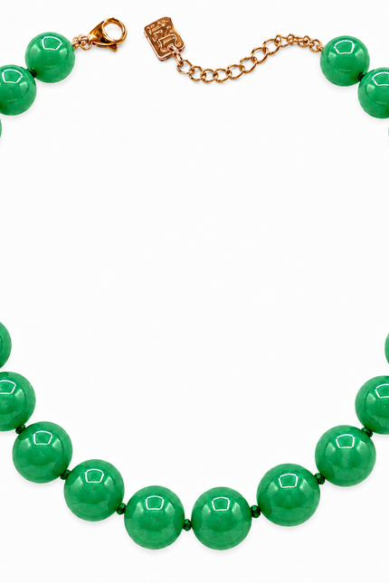 Abigail 14Mm Green Aventurine Knotted Semi Precious Bead Necklace