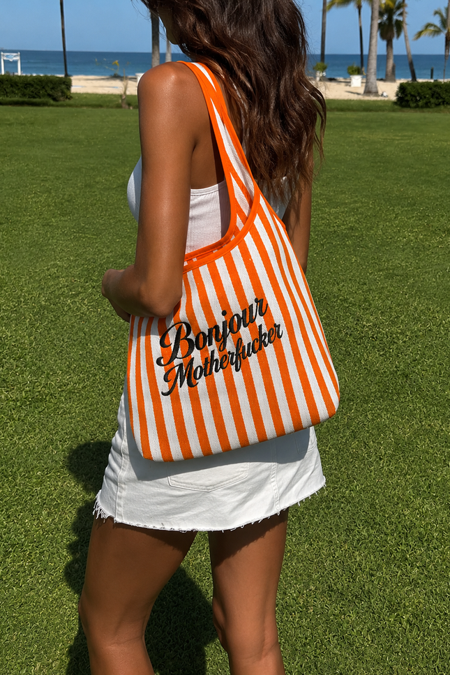 Lilly Loves | Orange Bonjour Motherfuckers Tote Bag